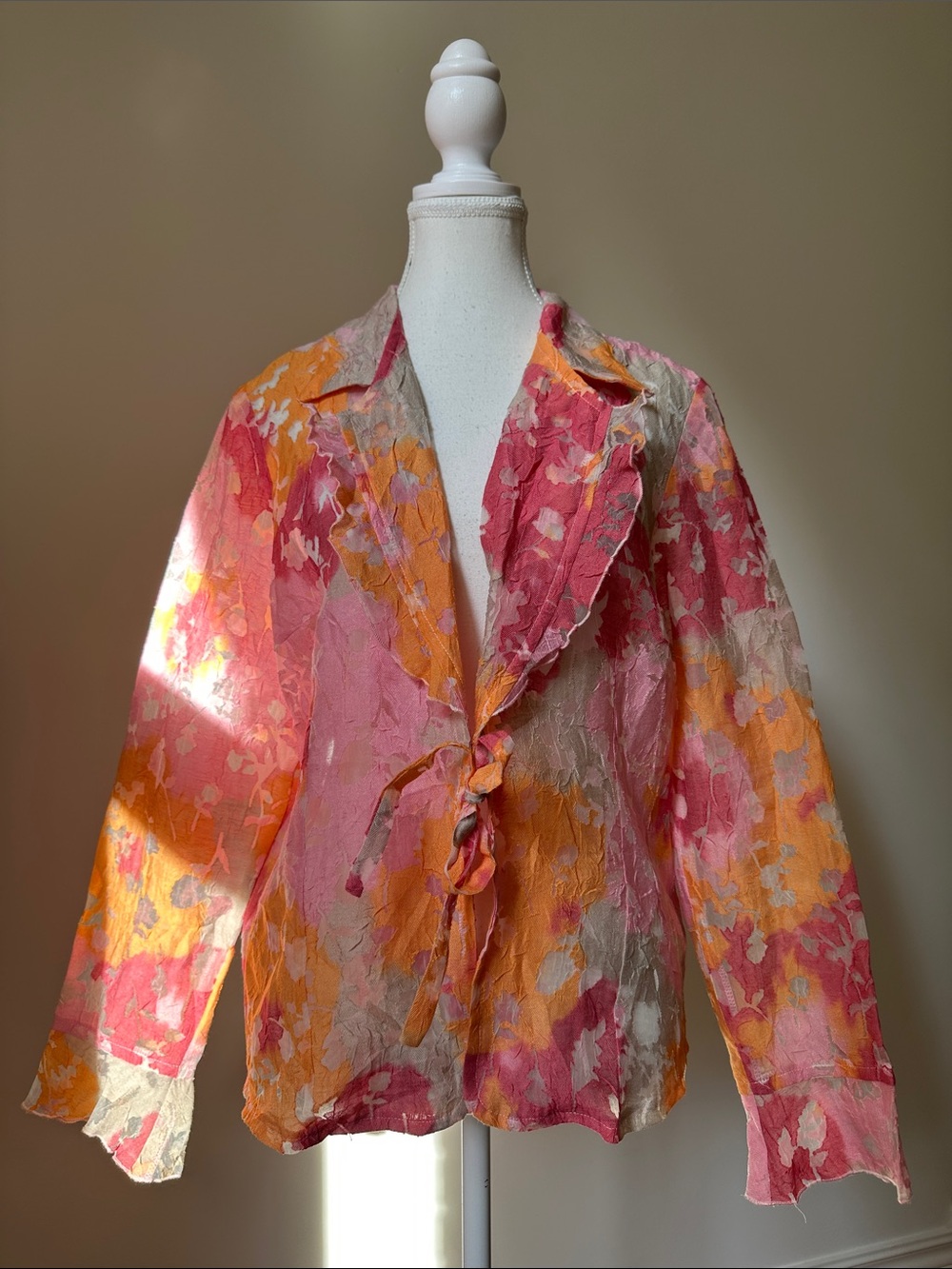 MONDO Floral Colourful Sheer Ruffle Summer Festival Preppy Blouse Sz 10